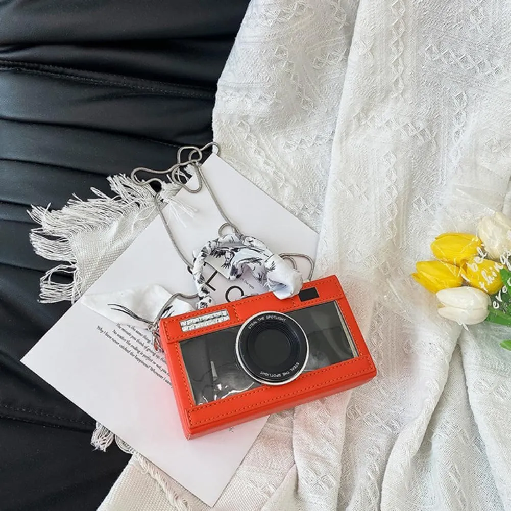 Camera Shaped Purse Handbag, PU Leather Casual Fashion Funny Snapshot Shoulder Bag, Vintage Novelty Box Crossbody Clutch