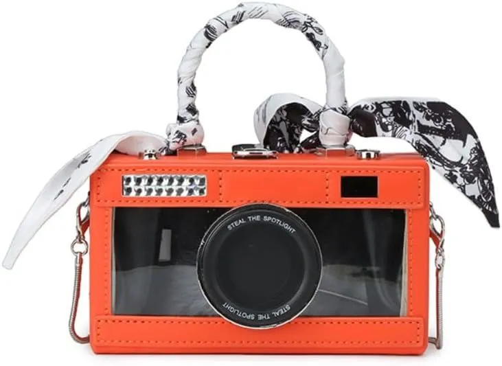Camera Shaped Purse Handbag, PU Leather Casual Fashion Funny Snapshot Shoulder Bag, Vintage Novelty Box Crossbody Clutch