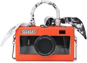 Camera Shaped Purse Handbag, PU Leather Casual Fashion Funny Snapshot Shoulder Bag, Vintage Novelty Box Crossbody Clutch