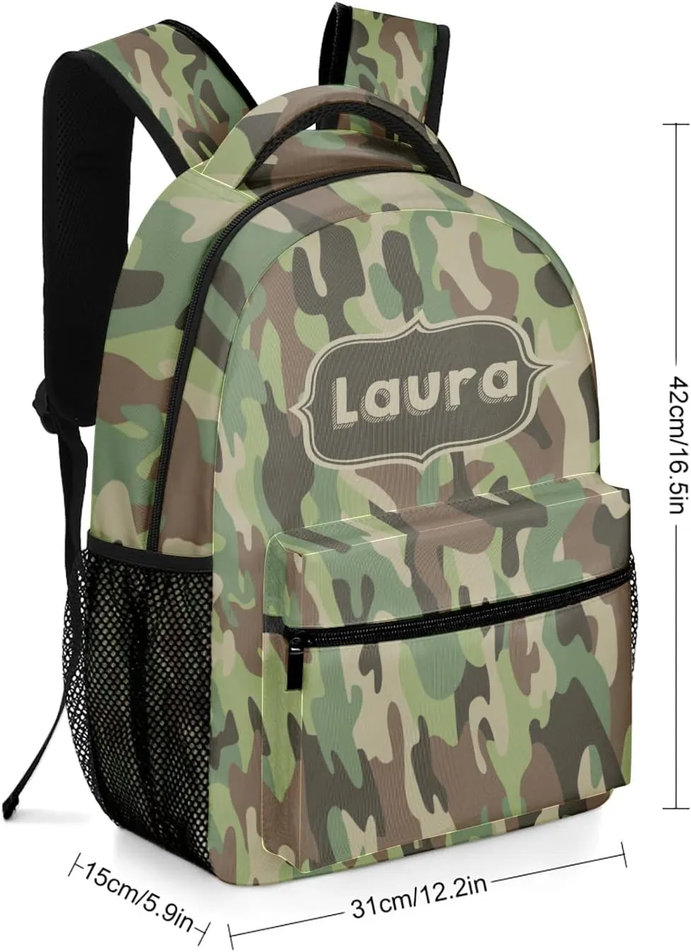 Camouflage Army and Military Backpack Personalized Name Laptop Travel Hiking Camping Daypack