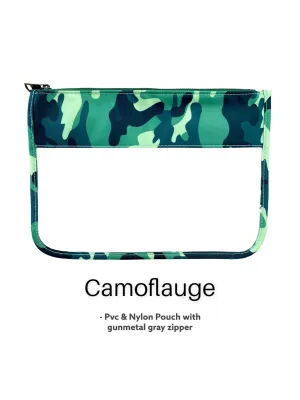 Camouflage  Nylon Cosmetic Bag DIY Customizable With Glitter Varsity Makeup Bag Clear Snacks Pouch
