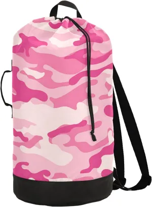 Camouflage Pink Laundry Bag Large Heavy Duty Laundry Backpack with Shoulder Straps Waterproof Laundry bag for Traveling Camp Dirty Clothes Organizer for College Students