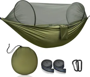 Camping Hammock with Mosquito Net, Lightweight Portable Double & Single Hammock Tent with 2 Tree Straps, Parachute Nylon Hammock for Outdoor Backpacking Beach Backyard Patio Hiking, Arm Green