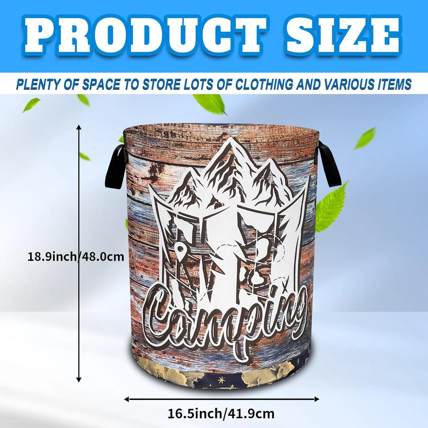 Camping Laundry Basket Oxford Cloth Funny Mountain Camper Laundry Hamper With Handle Foldable Portable Clothes Storage Basket 18.9 X 16.5 Inch Storage Bag For Laundry Room/Bathroom/Bedroom/Dormitories