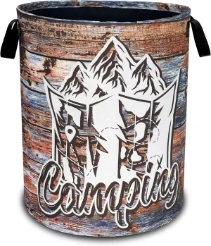 Camping Laundry Basket Oxford Cloth Funny Mountain Camper Laundry Hamper With Handle Foldable Portable Clothes Storage Basket 18.9 X 16.5 Inch Storage Bag For Laundry Room/Bathroom/Bedroom/Dormitories