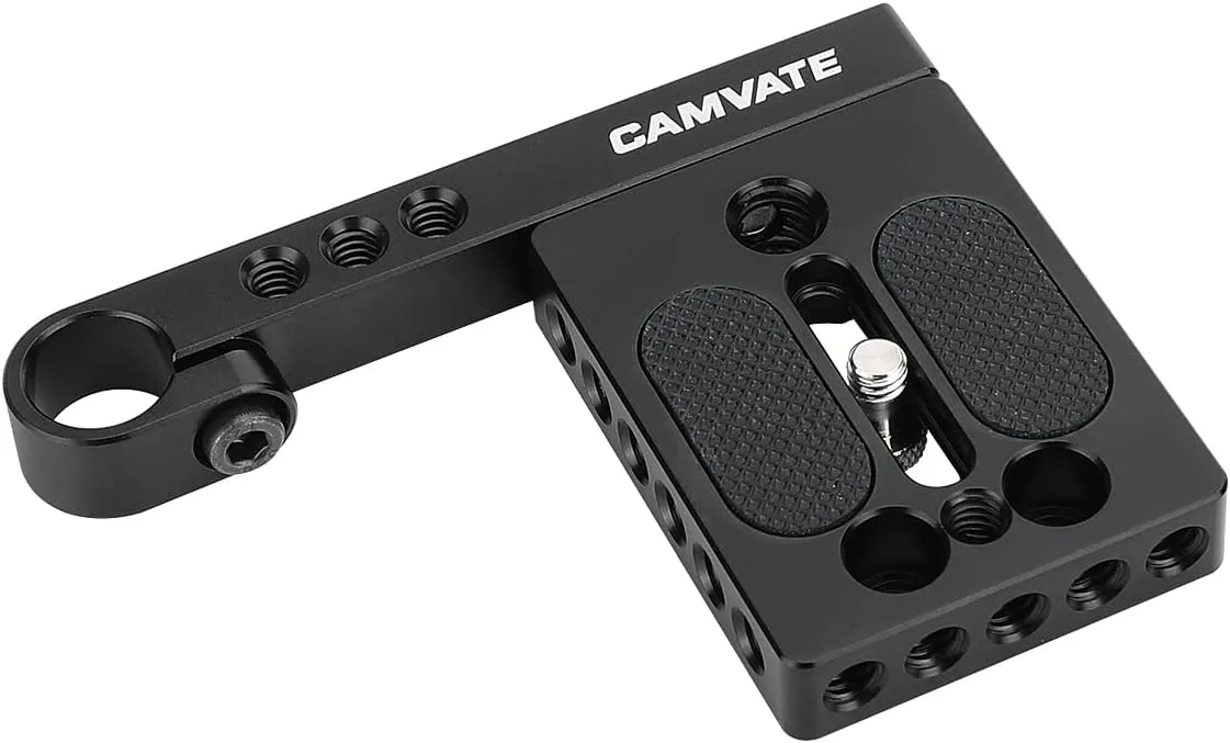 CAMVATE Universal Camera Baseplate with 1/4"-20 Thread Screw and 15mm Single Rod Holder Aluminum Cross Bar - 3094