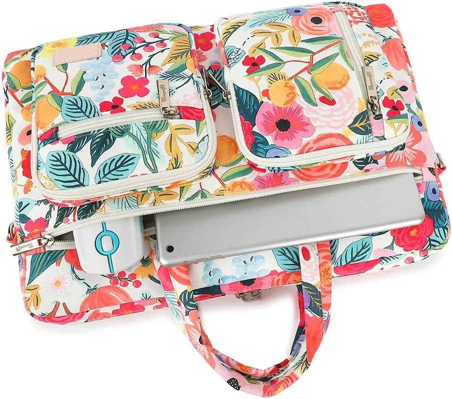 canvalife15-15.6 inch Laptop Shoulder Bag, for MacBook Pro 16, Hp Lenovo Dell 14 inch Waterproof Messenger Bag Case Sleeve (Garden Rose)