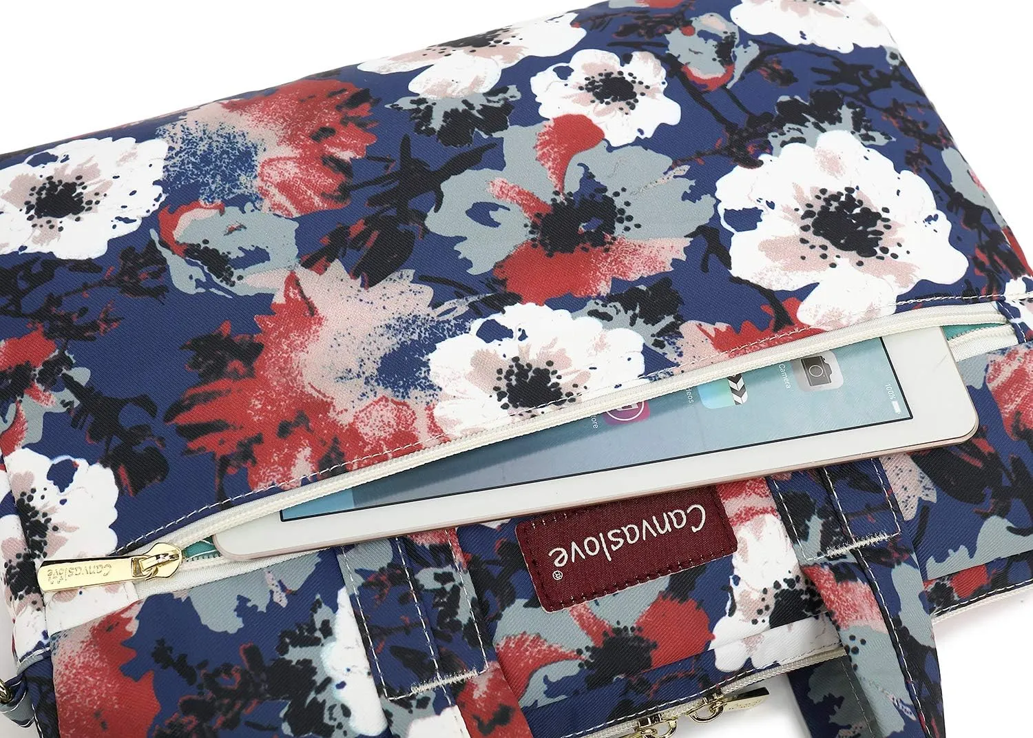 Canvaslove Camellia Pattern Waterproof Laptop Shoulder Messenger Bag Case with Rebound Bubble Protection For Macbook Pro 15 And 14 Inch To 15.6 Inch Laptop