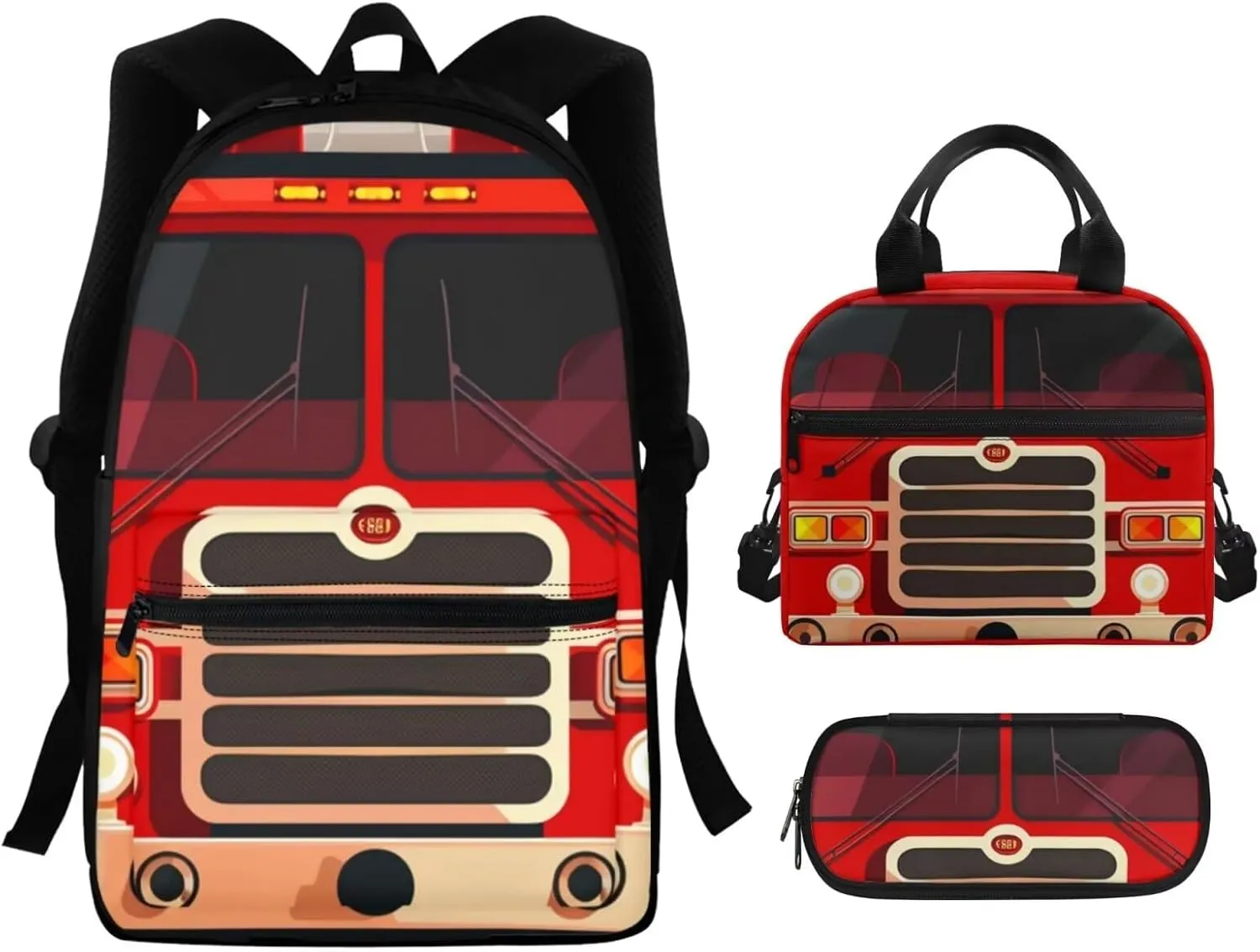 Car Print Backpack Set for Toddler Boys Grades 2 to 8 Removable Strap Meal Bags for Kids 15 inch Large Capacity Tote Bag School for School Picnic Travel Outdoor