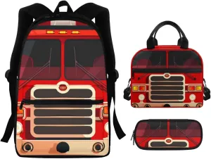 Car Print Backpack Set for Toddler Boys Grades 2 to 8 Removable Strap Meal Bags for Kids 15 inch Large Capacity Tote Bag School for School Picnic Travel Outdoor