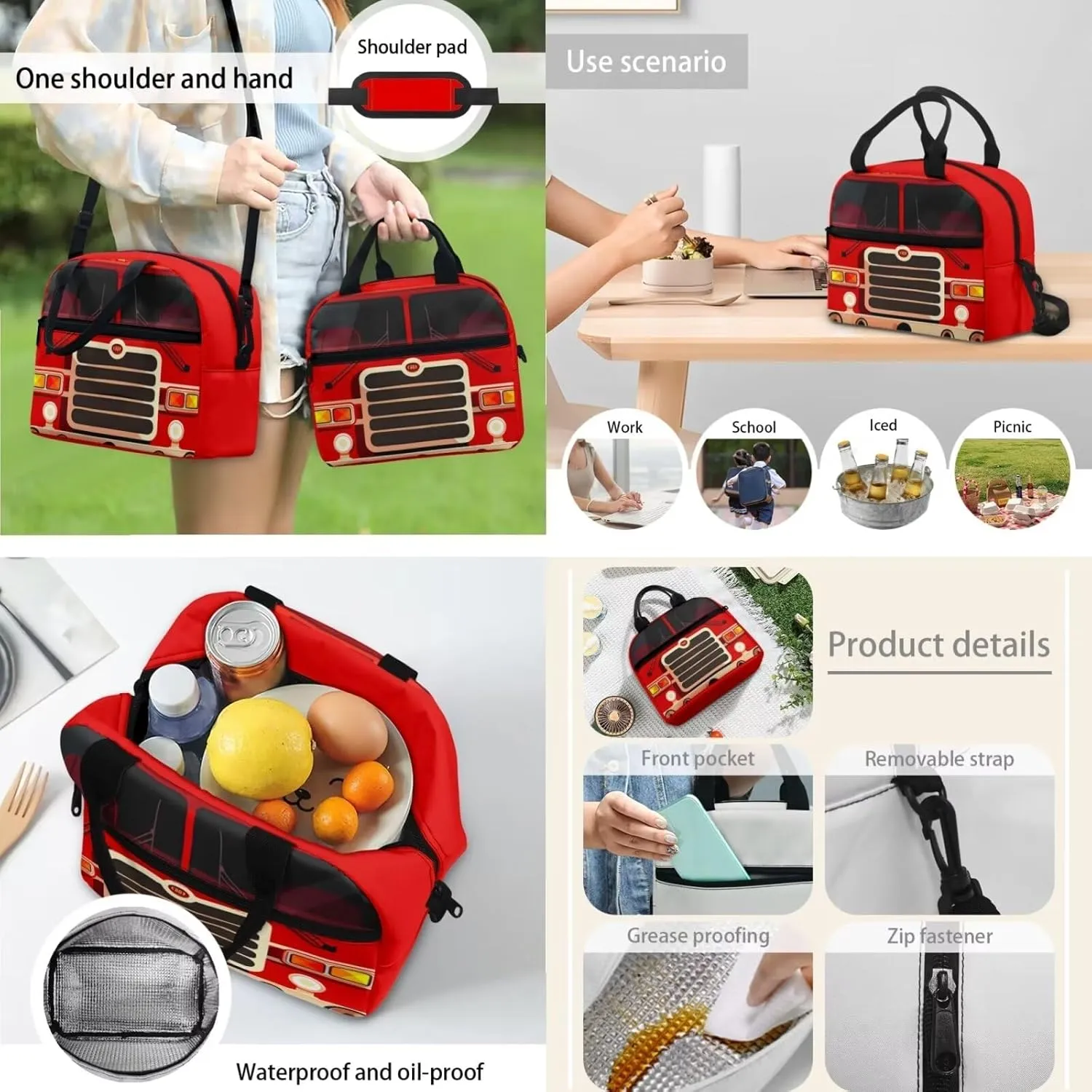 Car Print Backpack Set for Toddler Boys Grades 2 to 8 Removable Strap Meal Bags for Kids 15 inch Large Capacity Tote Bag School for School Picnic Travel Outdoor