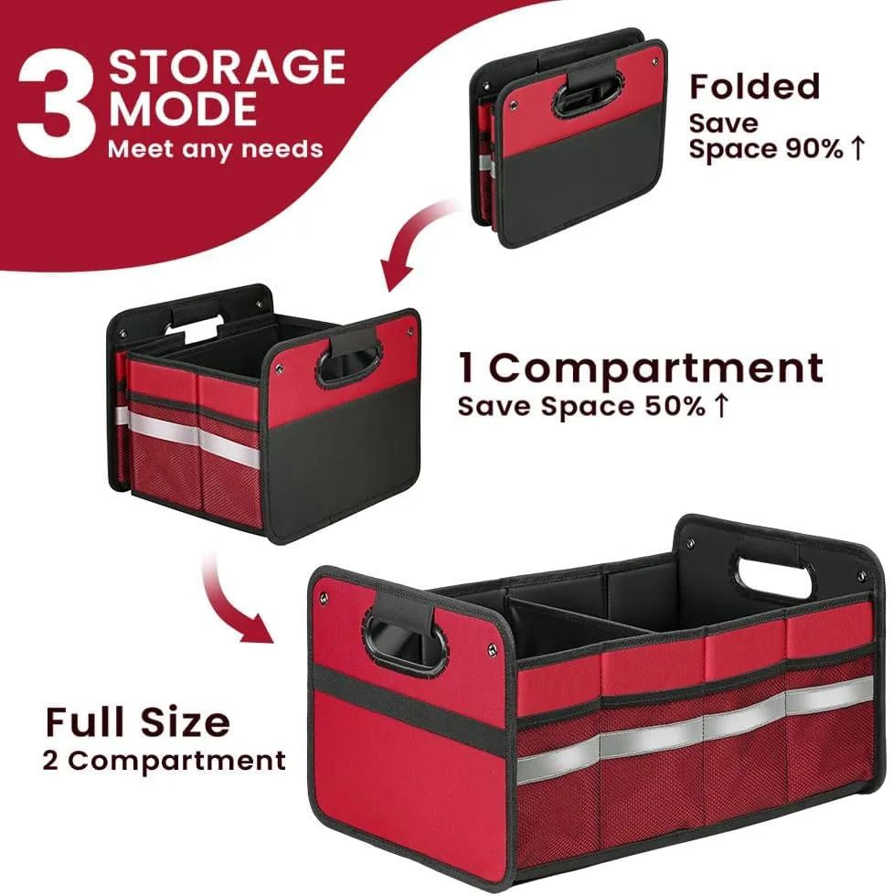 Car Trunk Organizer, Car Storage Organizer, Collapsible Multi Compartment for Car, Suv, Sedan, Truck, 100L, Extra Larger (Red, 50L)