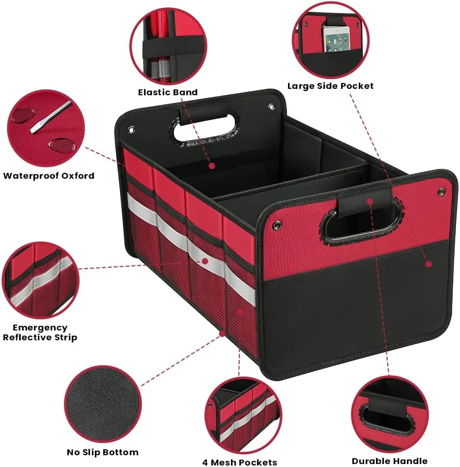 Car Trunk Organizer, Car Storage Organizer, Collapsible Multi Compartment for Car, Suv, Sedan, Truck, 100L, Extra Larger (Red, 50L)