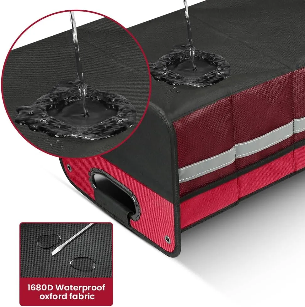Car Trunk Organizer, Car Storage Organizer, Collapsible Multi Compartment for Car, Suv, Sedan, Truck, 100L, Extra Larger (Red, 50L)