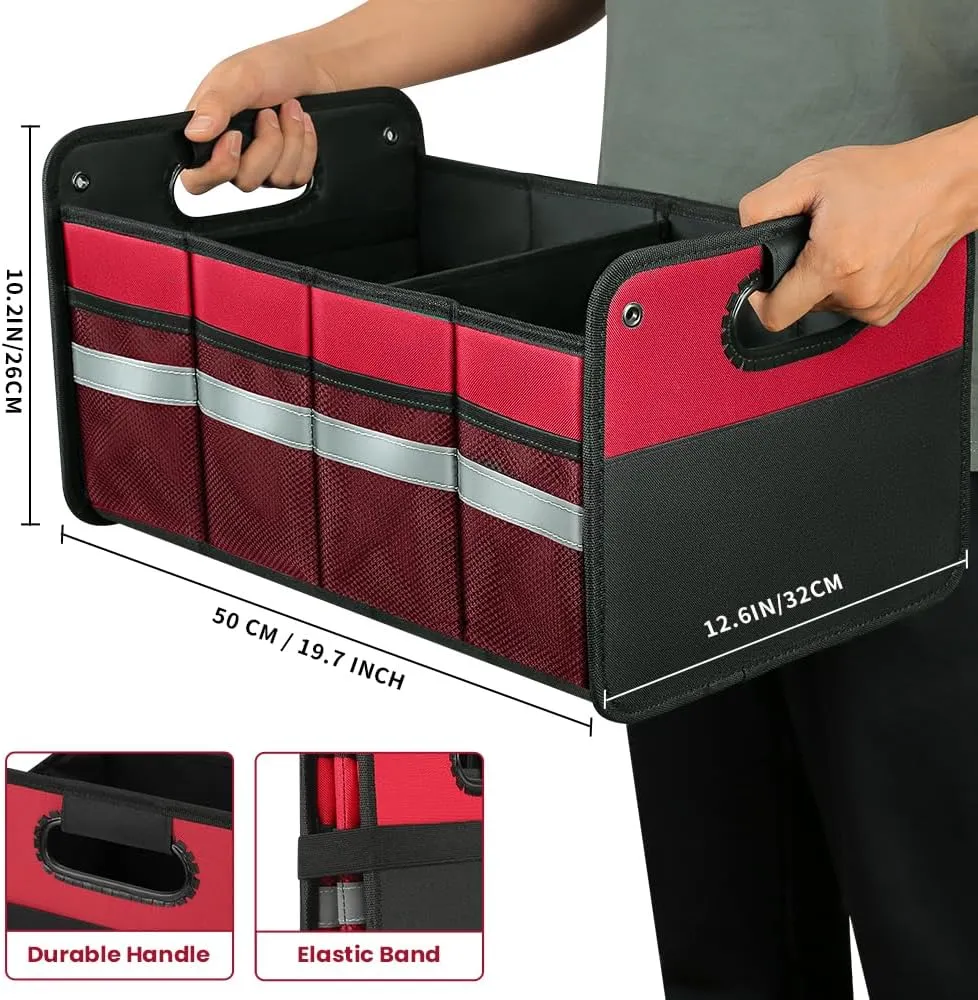 Car Trunk Organizer, Car Storage Organizer, Collapsible Multi Compartment for Car, Suv, Sedan, Truck, 100L, Extra Larger (Red, 50L)