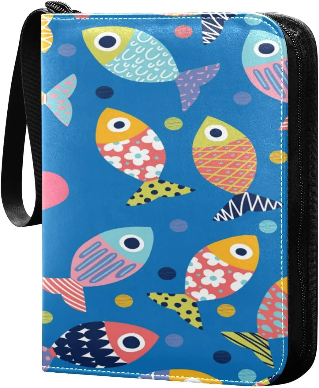Card Binder 4 Pocket, Trading Card Binder Holder Fits 400 Cards with 50 Sleeves, Card Collection Binder Album Book Holder for Baseball Football Games Cards, Cartoon Fishes