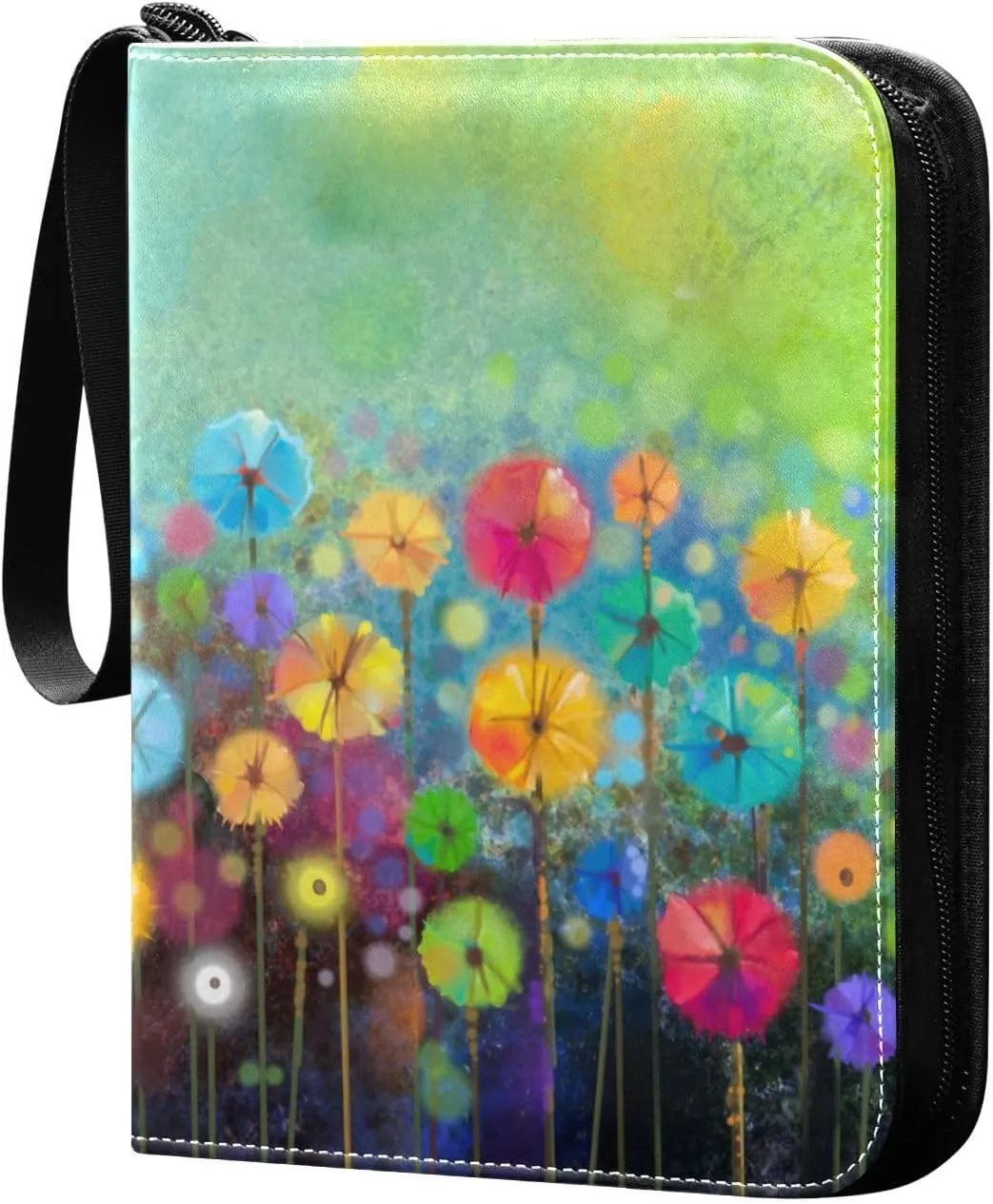 Card Binder 4 Pocket, Trading Card Binder Holder Fits 400 Cards with 50 Sleeves, Card Collection Binder Album Book Holder for Baseball Football Games Cards, Flowers Oil Painting