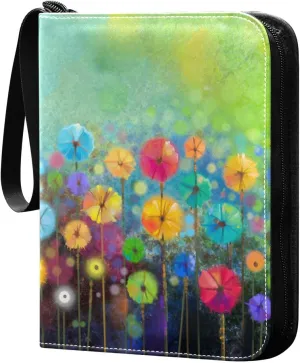 Card Binder 4 Pocket, Trading Card Binder Holder Fits 400 Cards with 50 Sleeves, Card Collection Binder Album Book Holder for Baseball Football Games Cards, Flowers Oil Painting