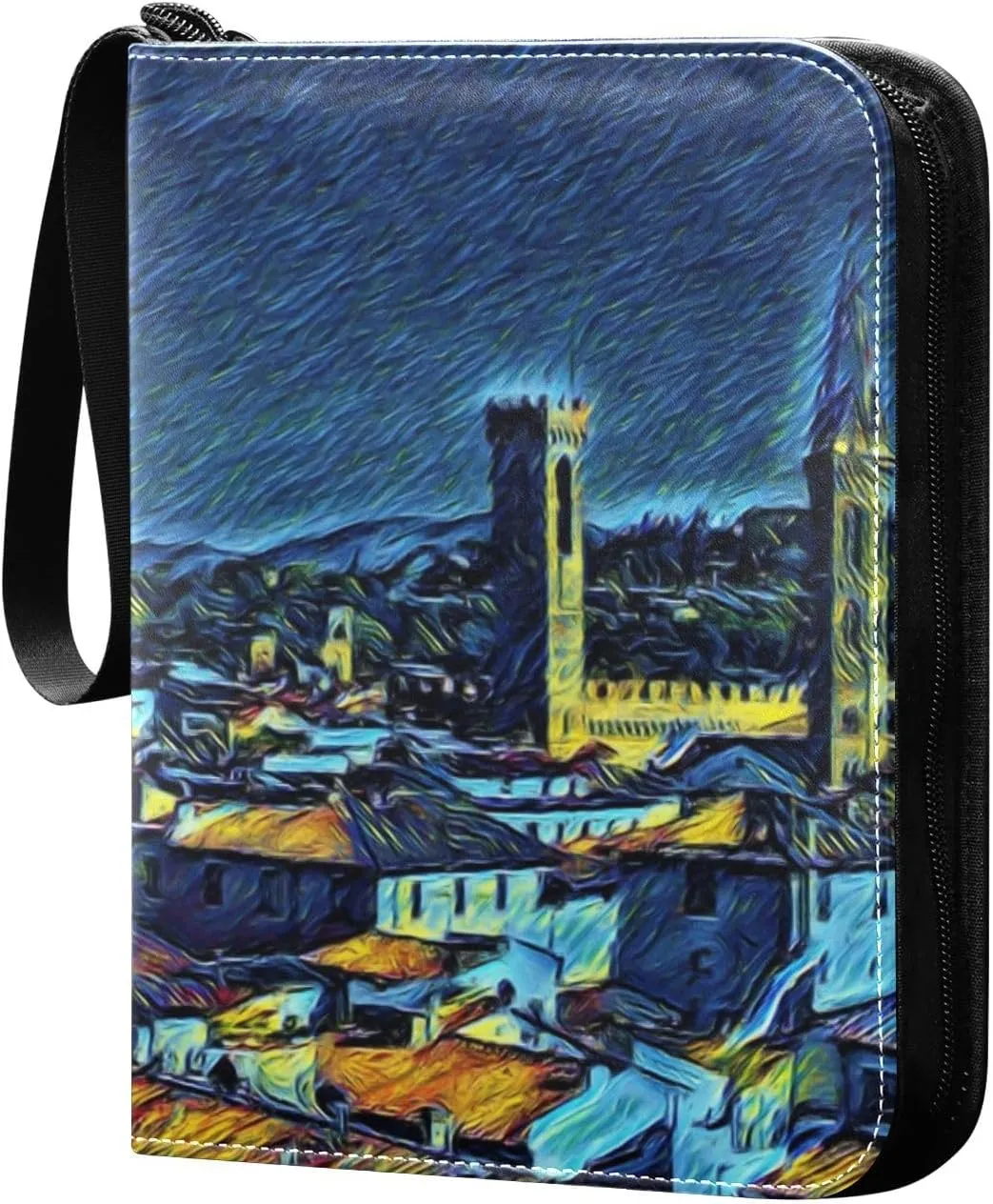 Card Binder 4 Pocket, Trading Card Binder Holder Fits 400 Cards with 50 Sleeves, Card Collection Binder Album Book Holder for Baseball Football Games Cards, Retro Oil Painting Building