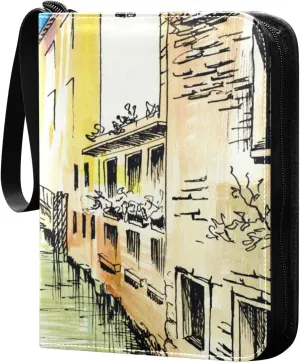 Card Binder 4 Pocket, Trading Card Binder Holder Fits 400 Cards with 50 Sleeves, Card Collection Binder Album Book Holder for Baseball Football Games Cards, Watercolor Painting