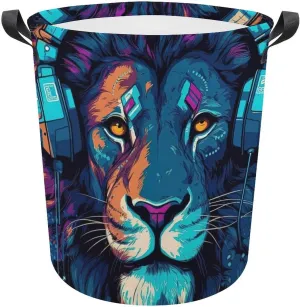 Carnivore Laundry Basket, Ferocious Animal Collapsible Laundry Hamper, Waterproof Oxford Cloth Laundry Bag with Handles, King of Forest Clothes Toy Organizer Basket for Room