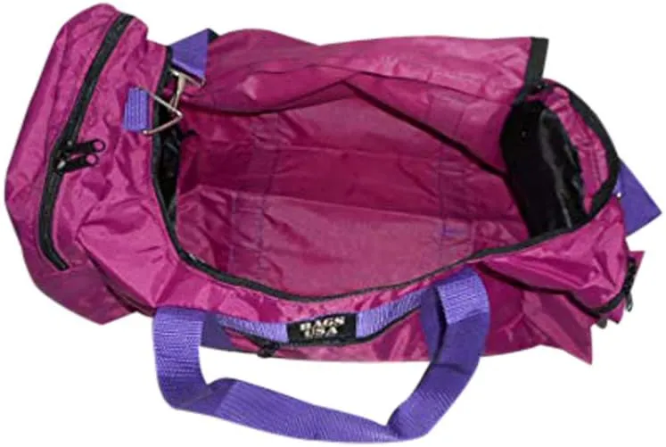 Carry On Size Weekend Bag, Main Compartment And Two End Pockets, Made In USA. (Fuchsia)