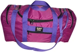 Carry On Size Weekend Bag, Main Compartment And Two End Pockets, Made In USA. (Fuchsia)
