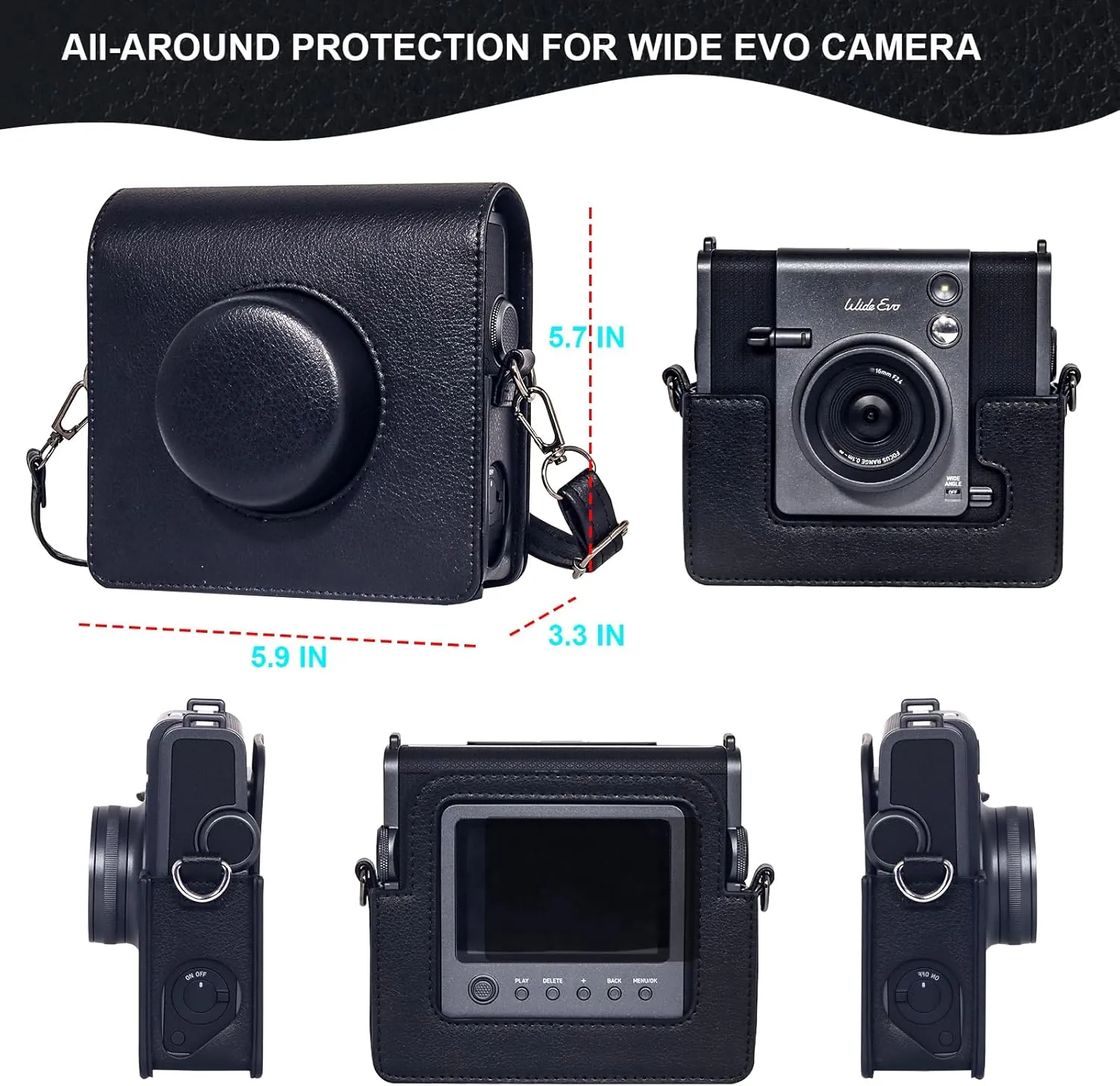Carrying Case for Fujifilm Instax Wide EVO 2-in-1 Instant Film Camera and Printer, Retro Leather Case for Wide EVO with 28 Wide Album, Screen Protector and Len Flim (No Camera) - Black