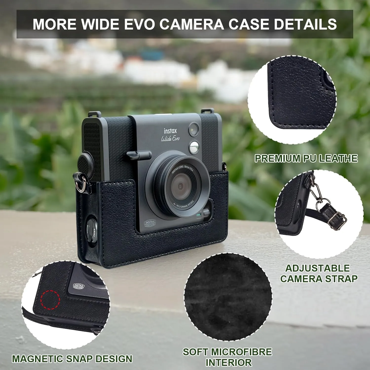 Carrying Case for Fujifilm Instax Wide EVO 2-in-1 Instant Film Camera and Printer, Retro Leather Case for Wide EVO with 28 Wide Album, Screen Protector and Len Flim (No Camera) - Black