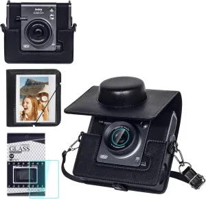 Carrying Case for Fujifilm Instax Wide EVO 2-in-1 Instant Film Camera and Printer, Retro Leather Case for Wide EVO with 28 Wide Album, Screen Protector and Len Flim (No Camera) - Black