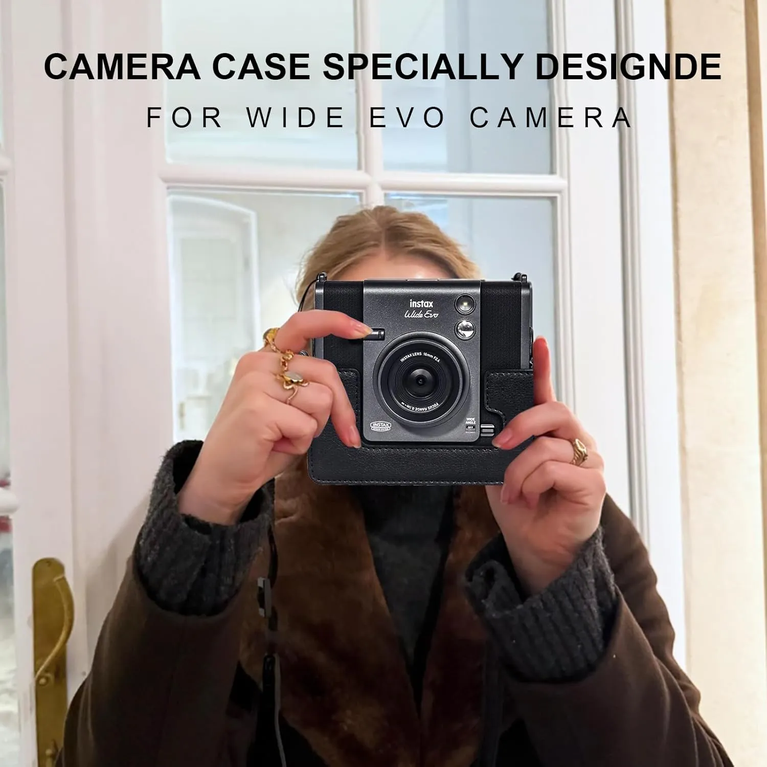 Carrying Case for Fujifilm Instax Wide EVO 2-in-1 Instant Film Camera and Printer, Retro Leather Case for Wide EVO with 28 Wide Album, Screen Protector and Len Flim (No Camera) - Black