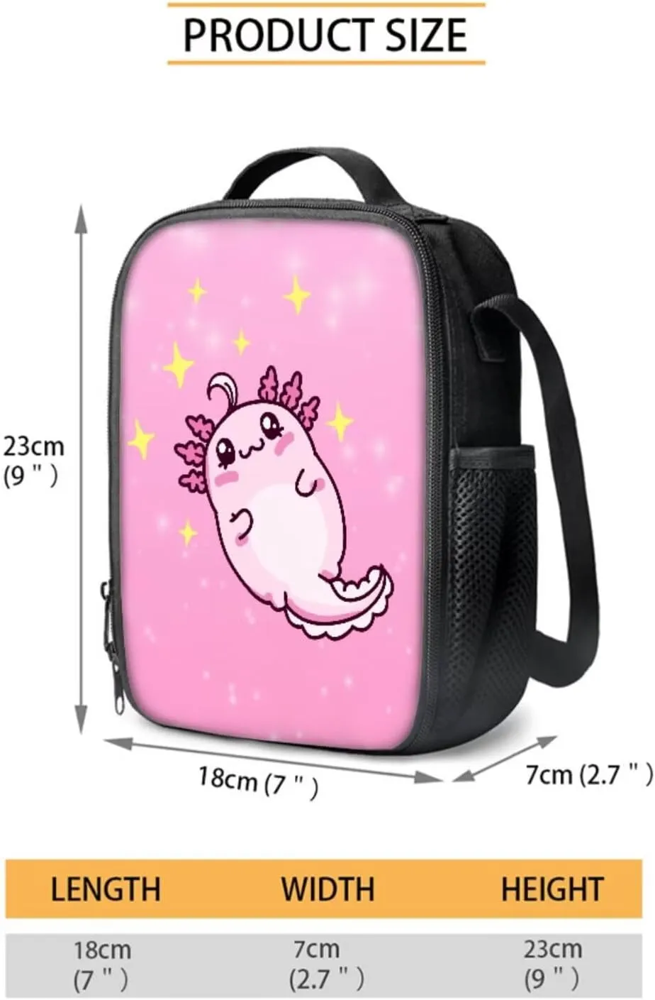 Cartoon Axolotl Star Print 4 Pieces Kid Backpack Bookbag Sets with Lunch Bag Pencil Case and Water Bottle Holder School Bag Travel Preschool Kindergarten Bookbag Back to School