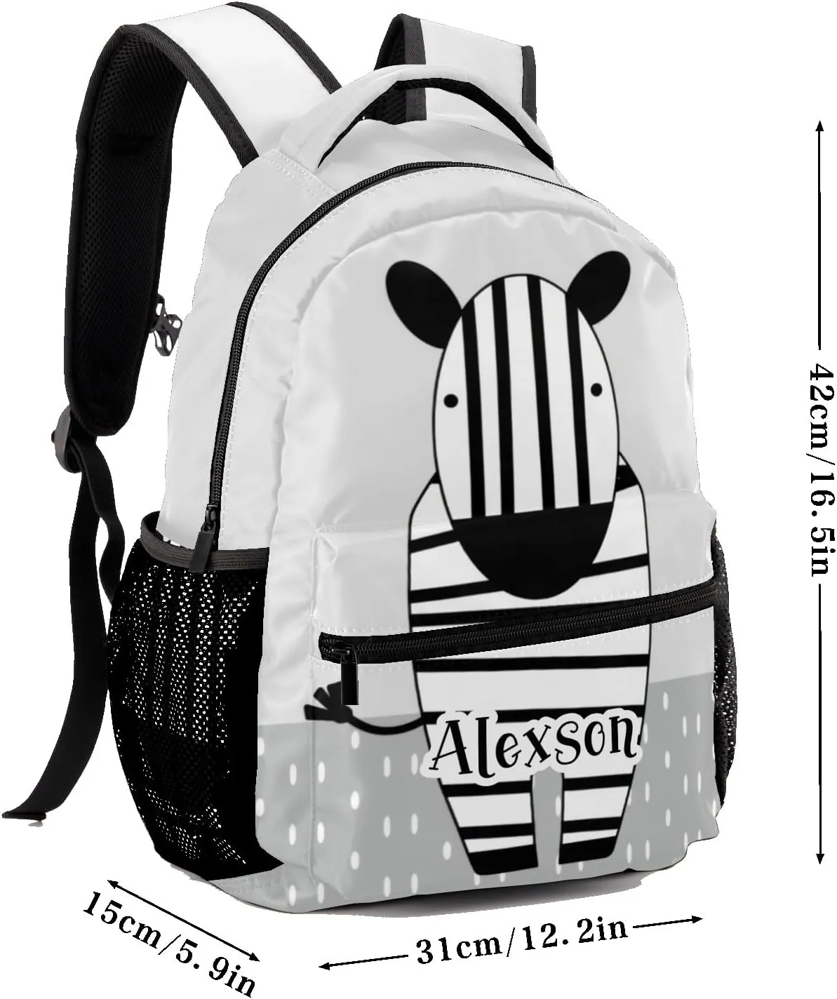 Cartoon Baby Zebra Personalized Kids School Backpack Custom Name for Boys Girls Primary Daypack Bookbag Travel Bag