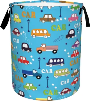 Cartoon Car Laundry Basket,Cute Colorful Toy Cars Foldable Laundry Hamper Waterproof Oxford Cloth Tote Bag,Clothes Storage Bucket Decorative Toy Organizer For Bathroom Bedroom 16" x 20"