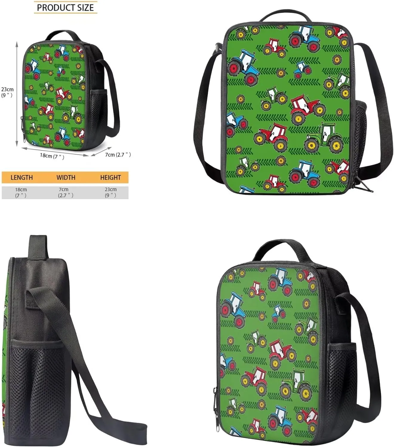 Cartoon Tractors Backpack for Toddler Boys 4 Pcs School Bag Kids Boys 4-5 Lunch Box Lightweight Kids Bookbag for School Classroom Travel Hiking