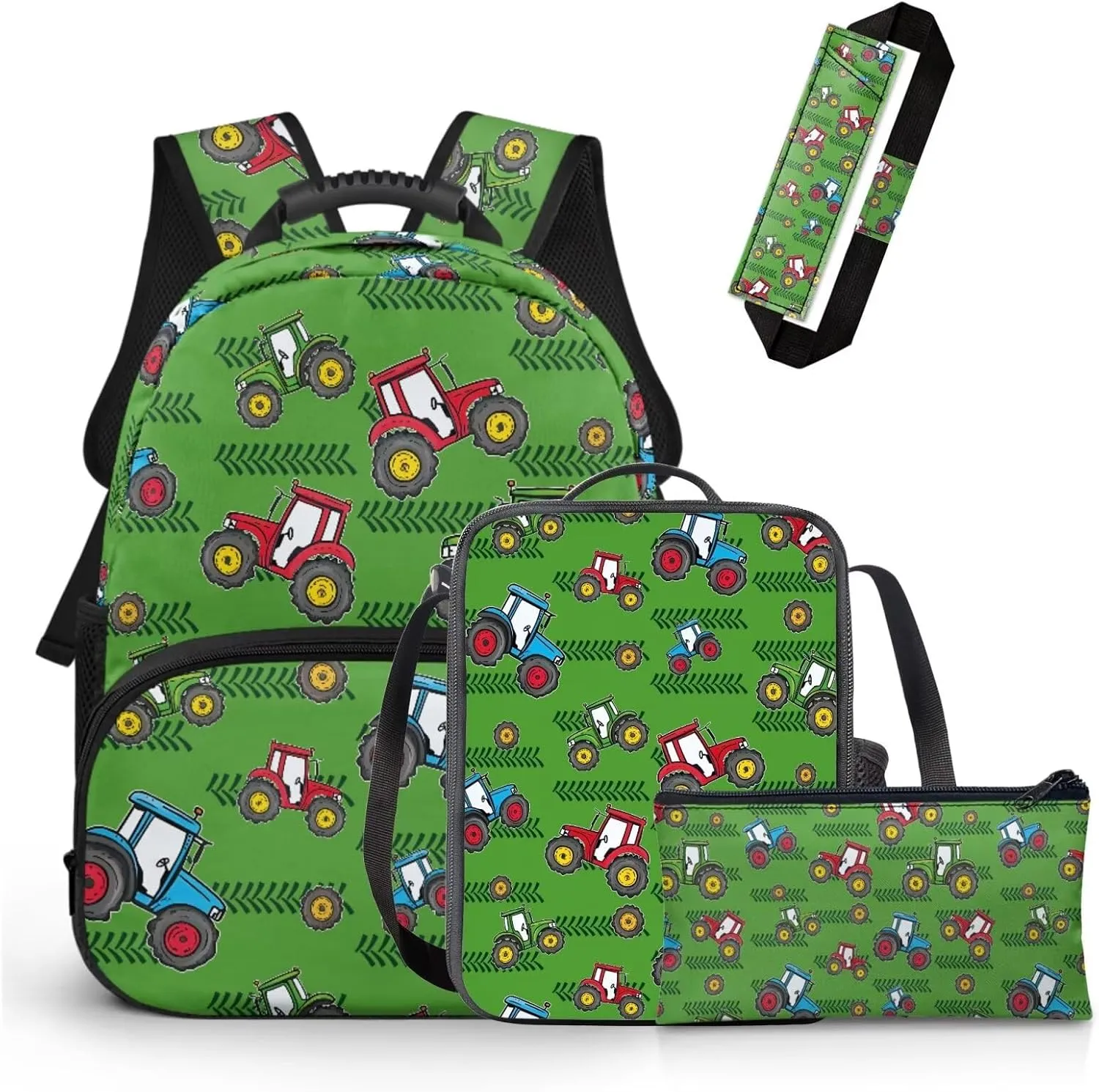 Cartoon Tractors Backpack for Toddler Boys 4 Pcs School Bag Kids Boys 4-5 Lunch Box Lightweight Kids Bookbag for School Classroom Travel Hiking