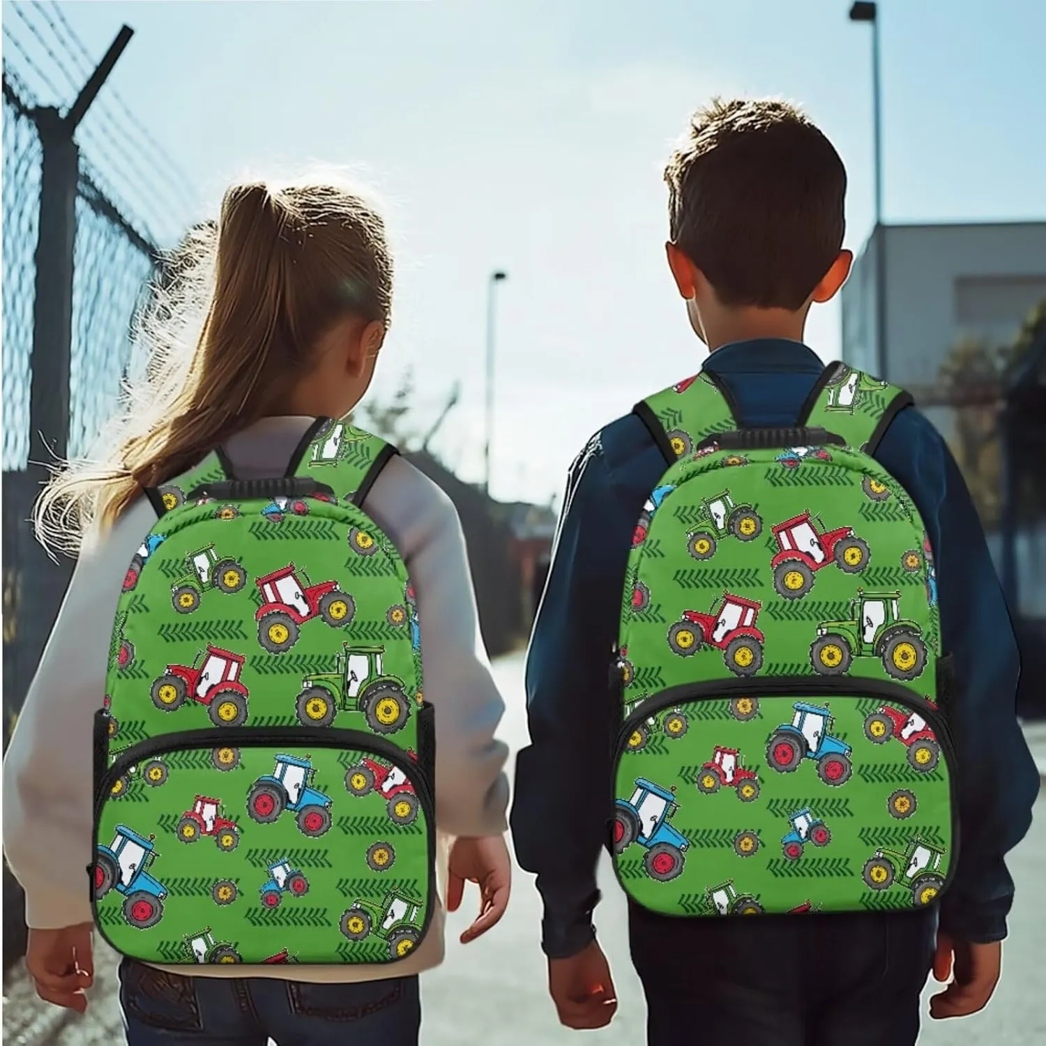 Cartoon Tractors Backpack for Toddler Boys 4 Pcs School Bag Kids Boys 4-5 Lunch Box Lightweight Kids Bookbag for School Classroom Travel Hiking