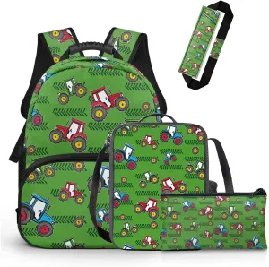 Cartoon Tractors Backpack for Toddler Boys 4 Pcs School Bag Kids Boys 4-5 Lunch Box Lightweight Kids Bookbag for School Classroom Travel Hiking