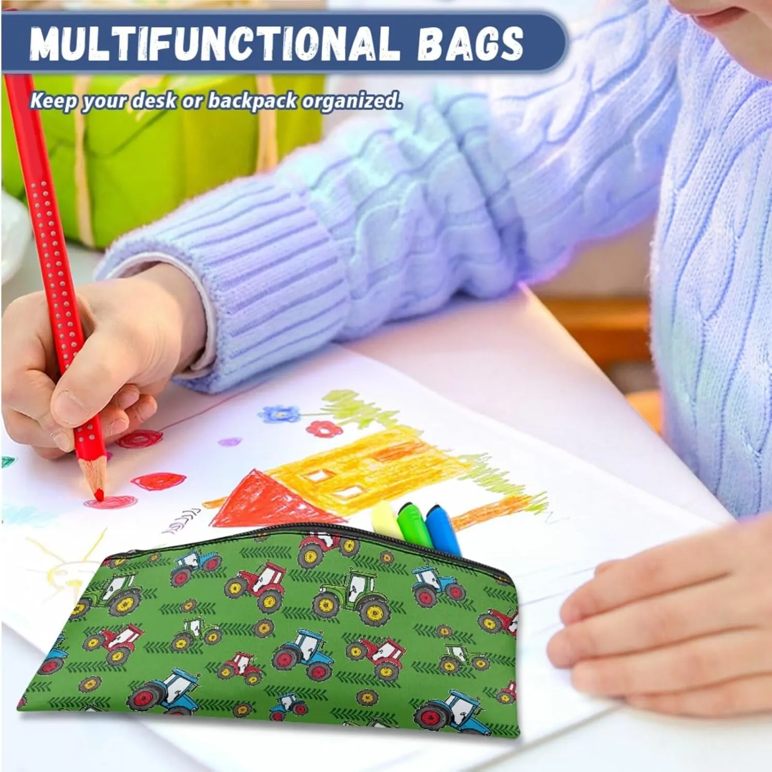 Cartoon Tractors Backpack for Toddler Boys 4 Pcs School Bag Kids Boys 4-5 Lunch Box Lightweight Kids Bookbag for School Classroom Travel Hiking