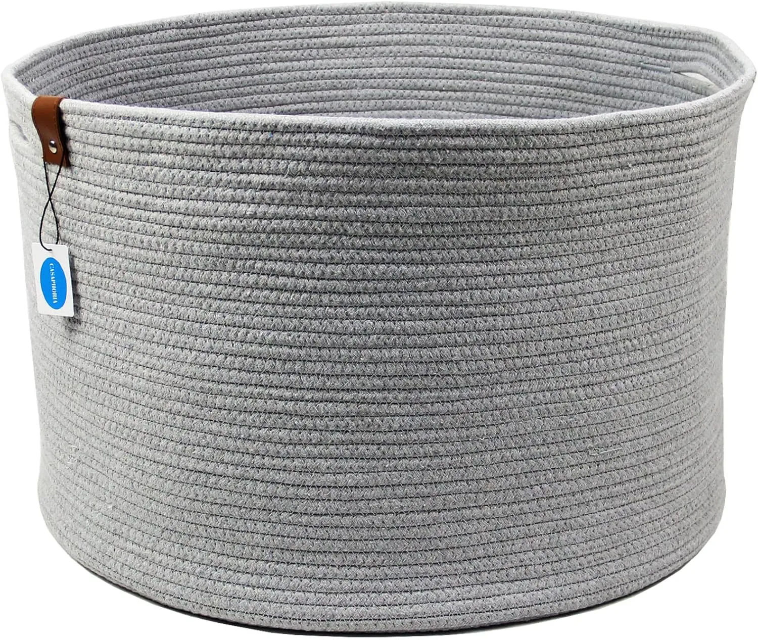 Casaphoria XXXLarge Cotton Rope Basket for Living Room - Woven Storage Basket with Handle for Blankets, Towels and Pillows Laundry Hamper | Dark Grey (21" x 21" x 13.8")