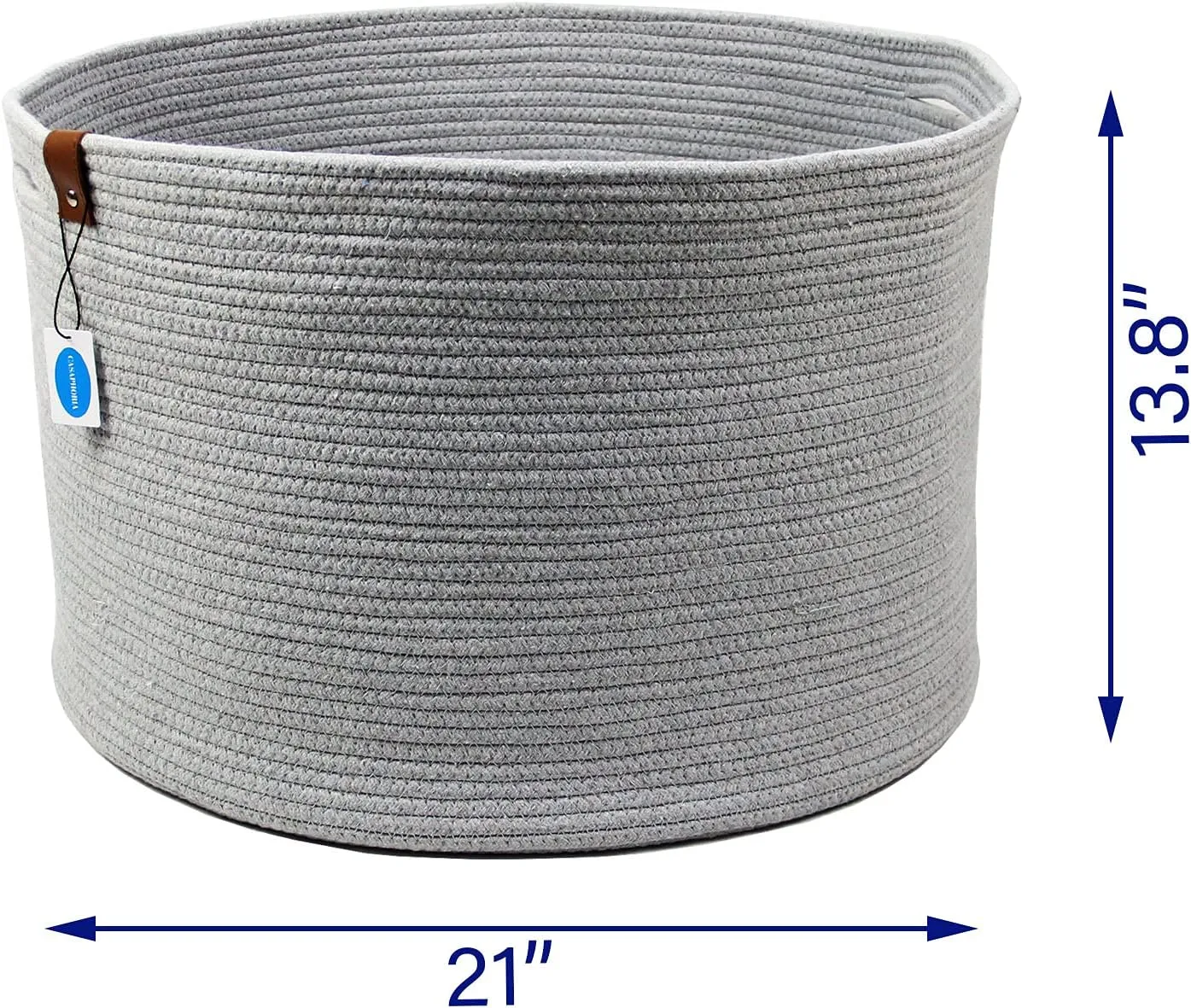 Casaphoria XXXLarge Cotton Rope Basket for Living Room - Woven Storage Basket with Handle for Blankets, Towels and Pillows Laundry Hamper | Dark Grey (21" x 21" x 13.8")