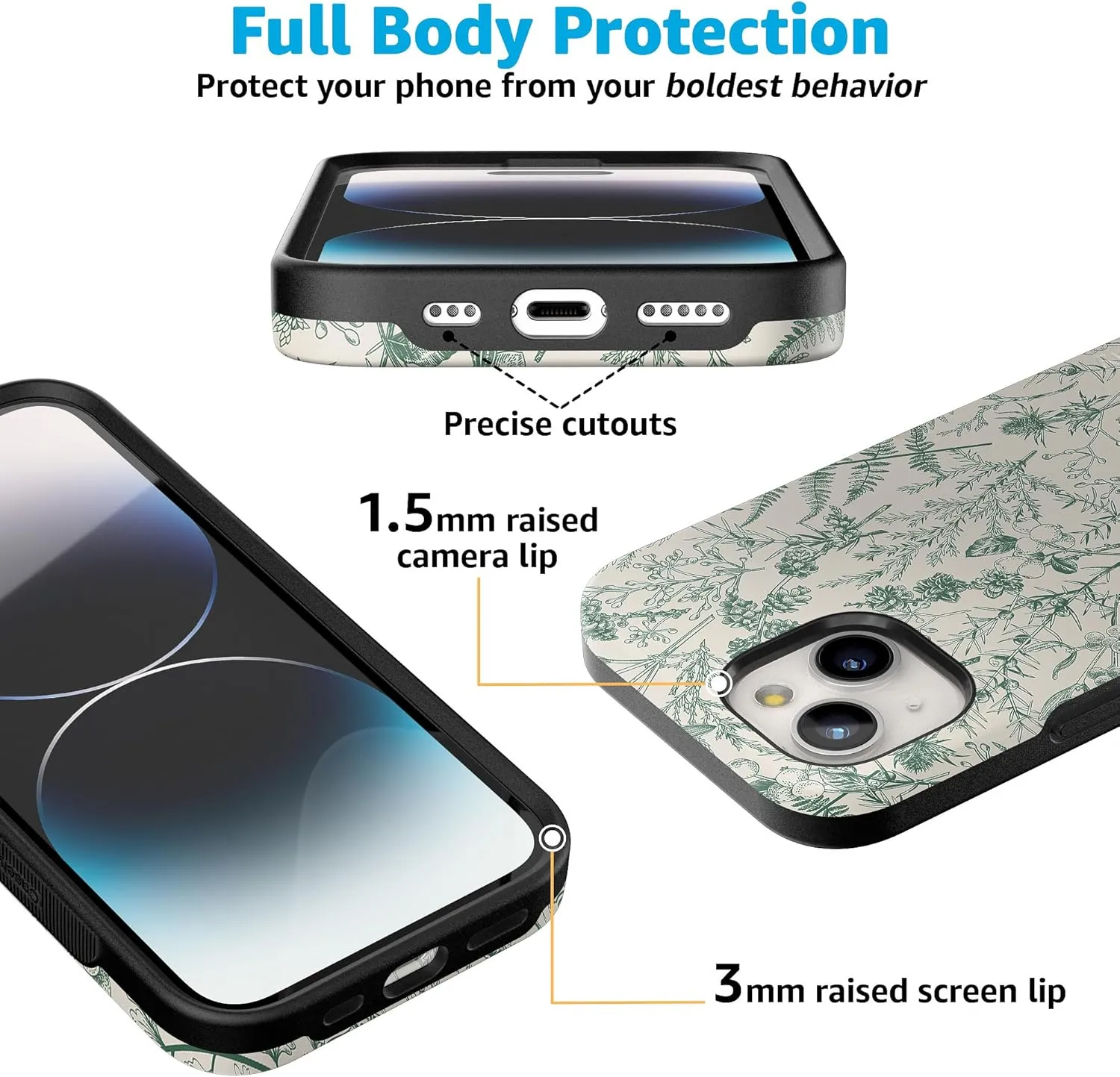 Casely iPhone 15 Case | Sage Garden | Green Floral | Bold Protective Case Design | Compatible with MagSafe