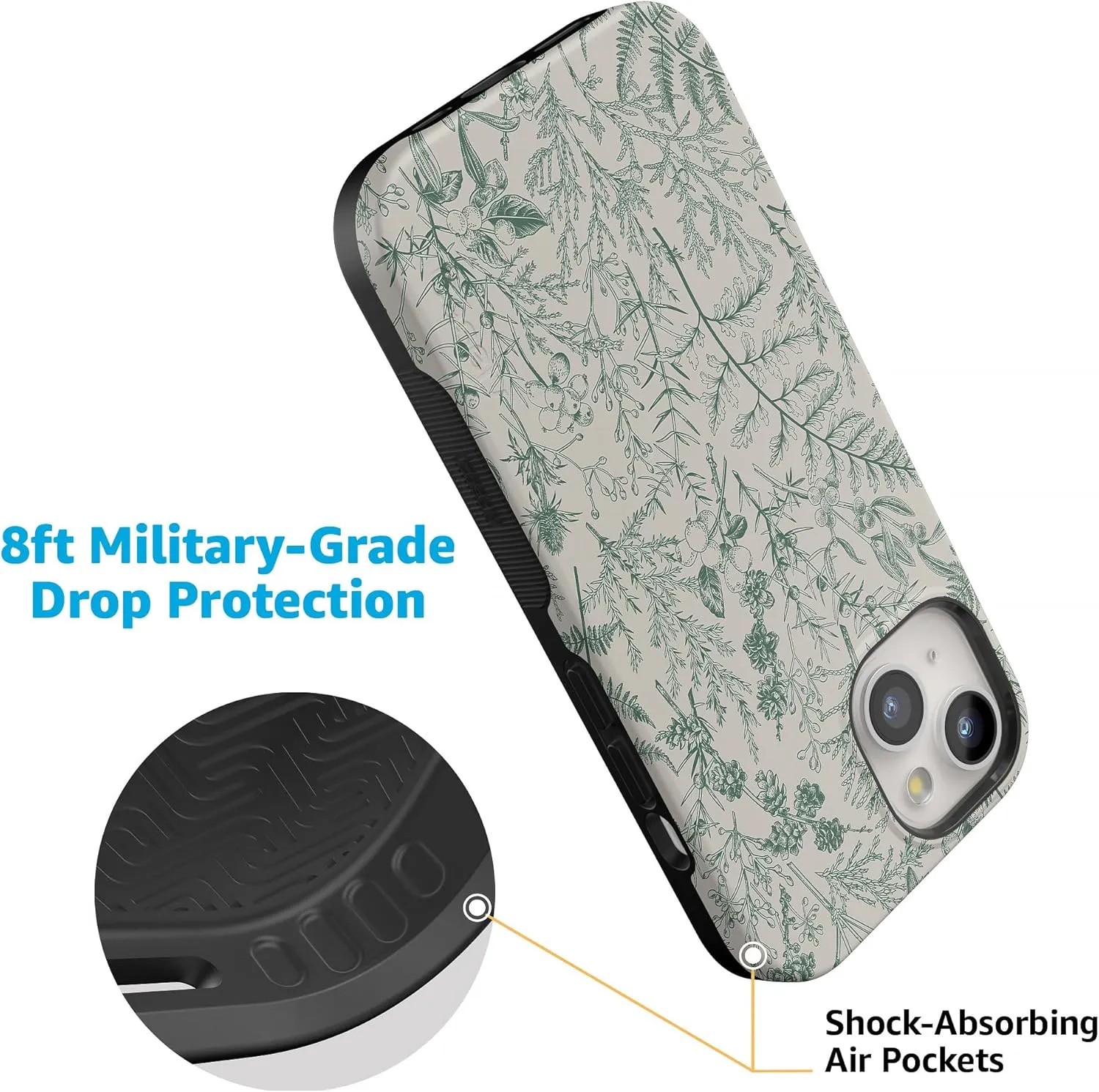 Casely iPhone 15 Case | Sage Garden | Green Floral | Bold Protective Case Design | Compatible with MagSafe