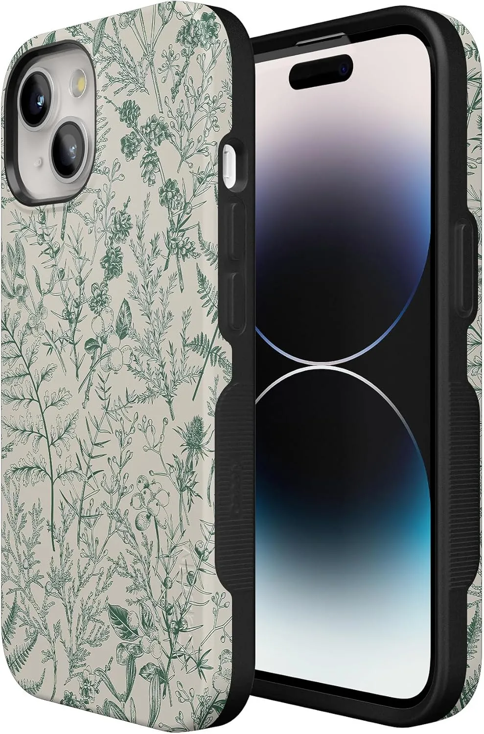 Casely iPhone 15 Case | Sage Garden | Green Floral | Bold Protective Case Design | Compatible with MagSafe