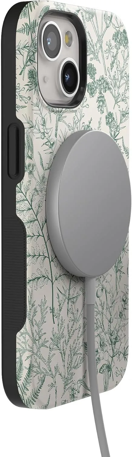 Casely iPhone 15 Case | Sage Garden | Green Floral | Bold Protective Case Design | Compatible with MagSafe