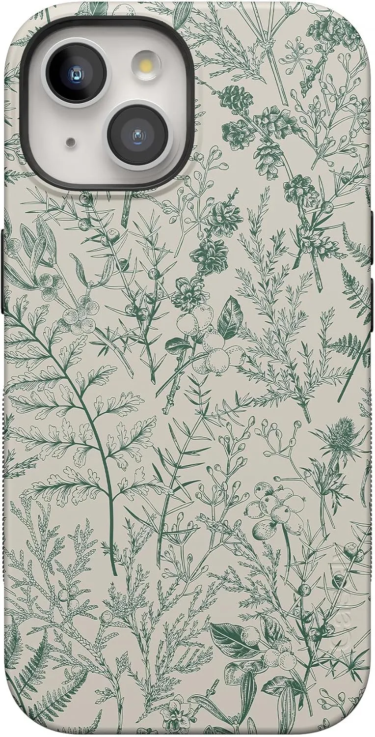 Casely iPhone 15 Case | Sage Garden | Green Floral | Bold Protective Case Design | Compatible with MagSafe