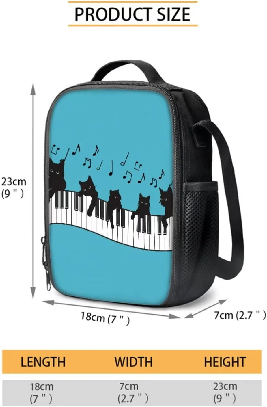 Cat Piano Music Note Print Boys Girls School Bag Set 4 Pcs Backpack with Lunch Box Pencil Case and Water Bottle Holder, Middle School Student Schoolbag Bookbag Set