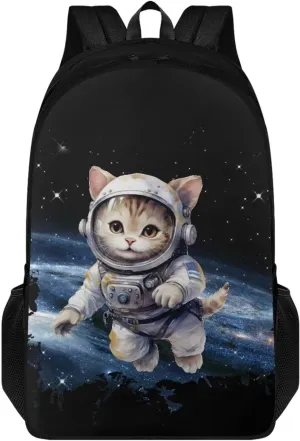 Cat Space Print 17 Inch Toddler School Bag Backpack for Kids Boys Girls Primary Elementary School Bookbag Bagpack Lightweight Polyester Shoulder Bag Daypack Laptop Bags for Teens