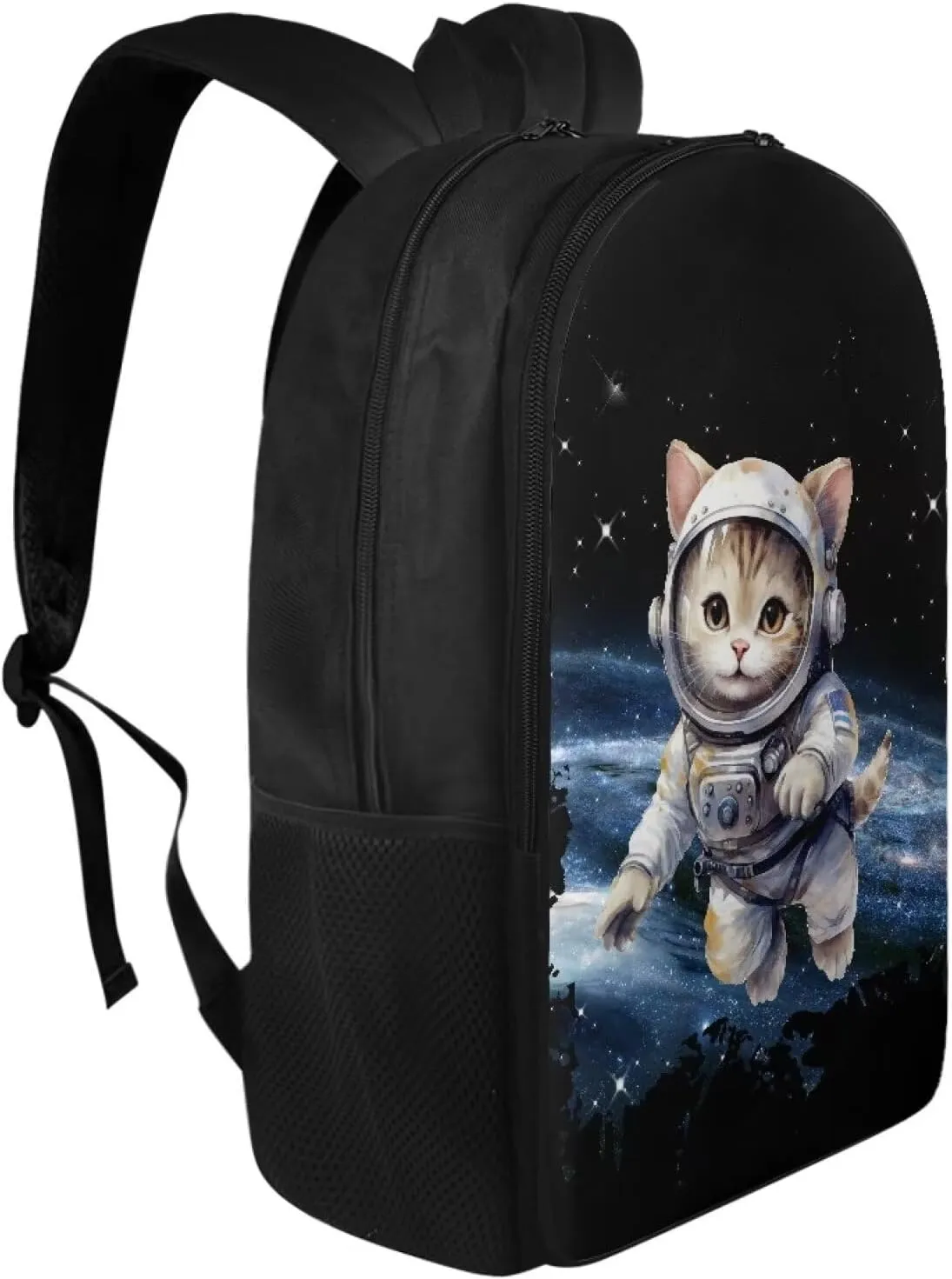 Cat Space Print 17 Inch Toddler School Bag Backpack for Kids Boys Girls Primary Elementary School Bookbag Bagpack Lightweight Polyester Shoulder Bag Daypack Laptop Bags for Teens