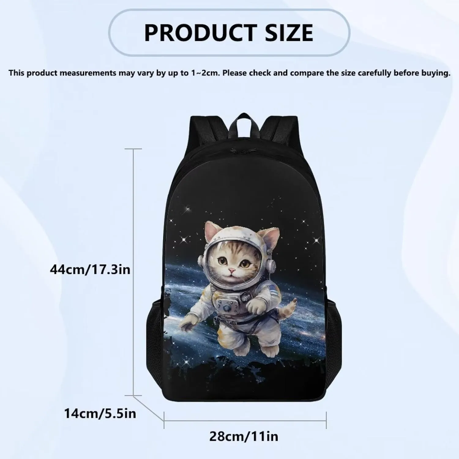 Cat Space Print 17 Inch Toddler School Bag Backpack for Kids Boys Girls Primary Elementary School Bookbag Bagpack Lightweight Polyester Shoulder Bag Daypack Laptop Bags for Teens